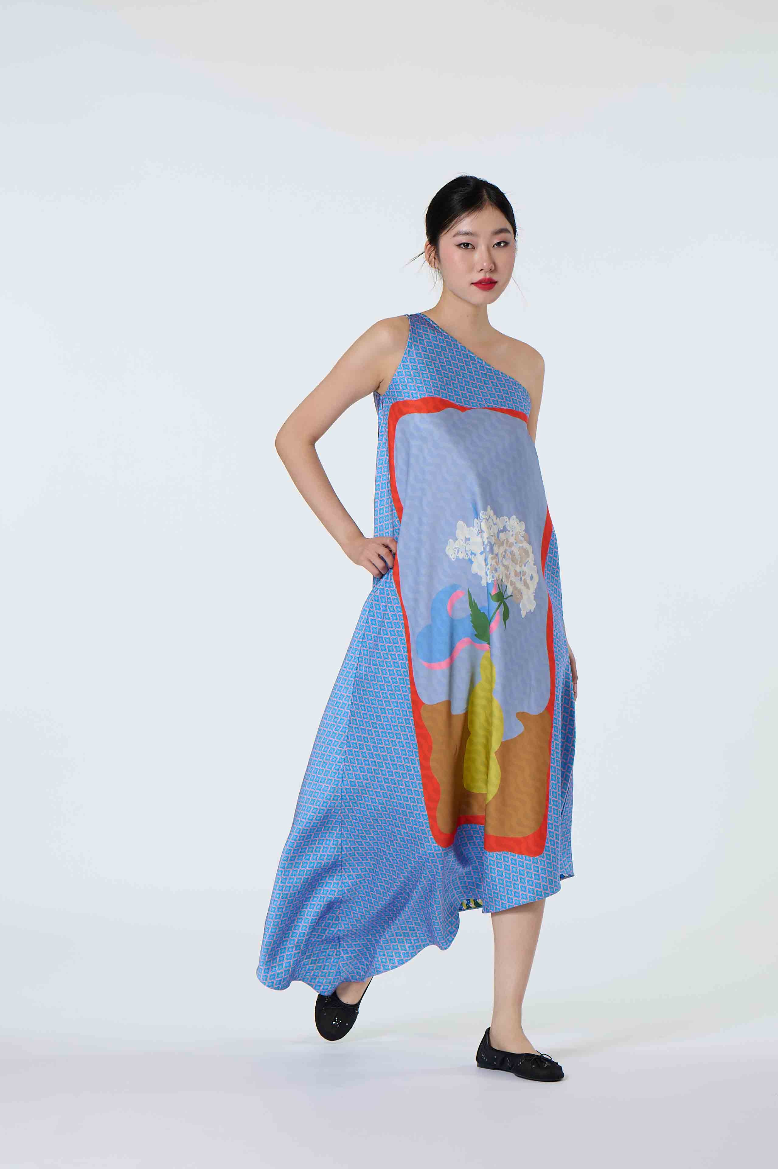 Satin Shoulder Dress (Reversible)  - Hortensia