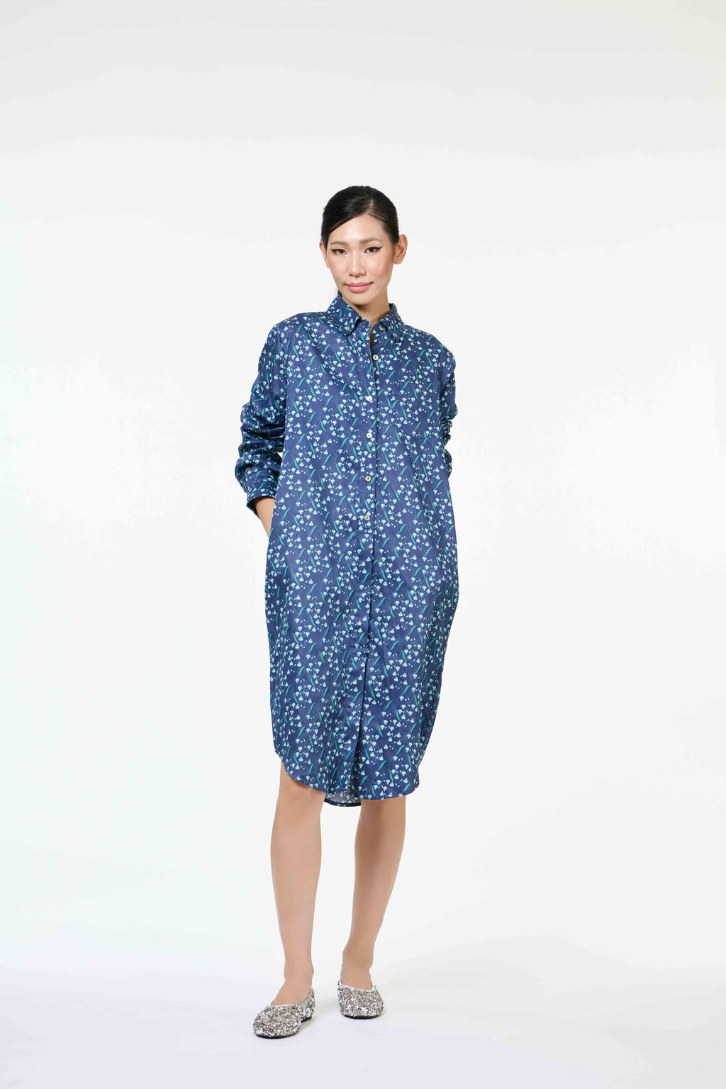 Classic Shirt Dress - Dancing Lady Cobalt