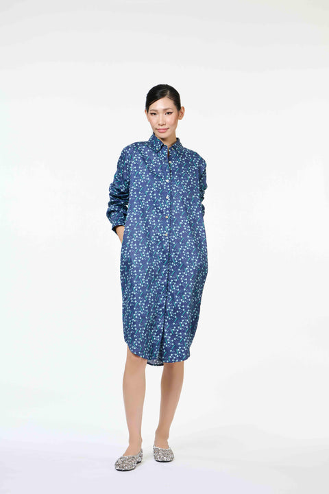 Classic Shirt Dress - Dancing Lady Cobalt
