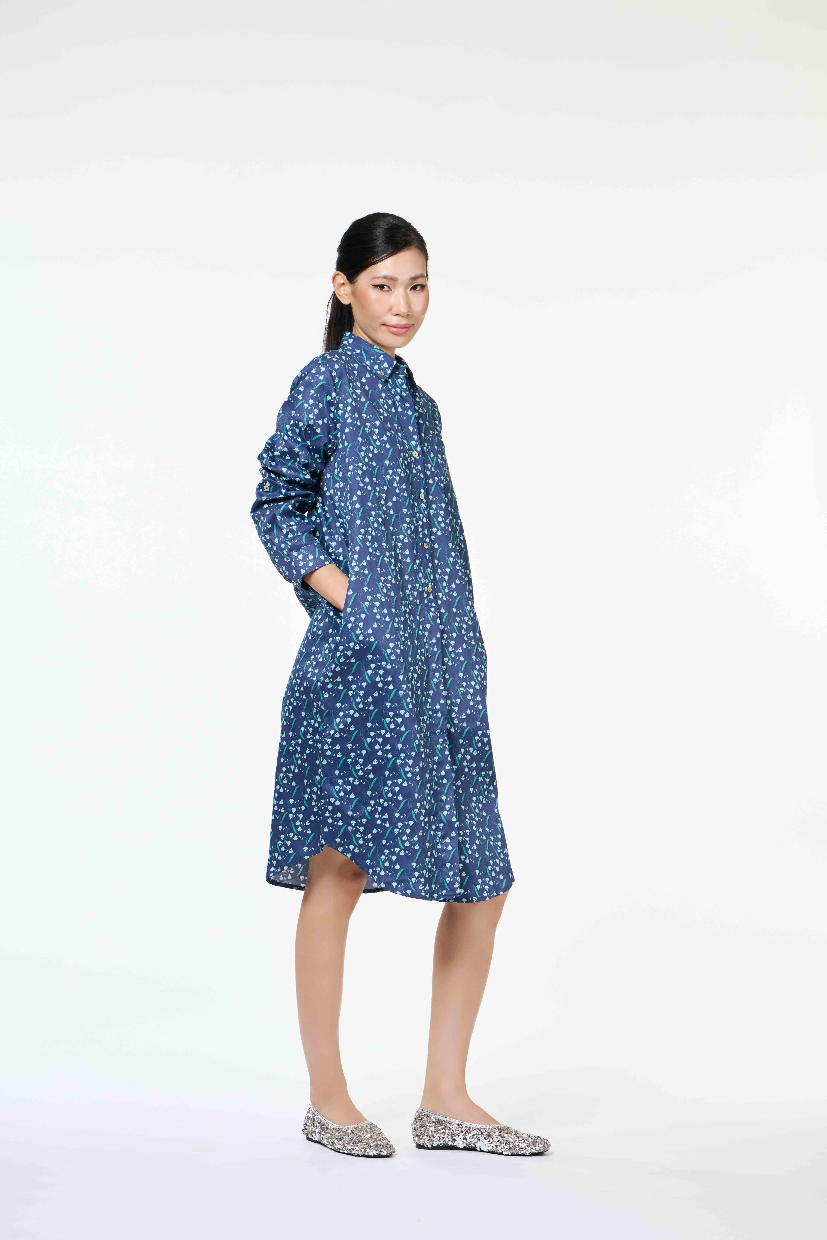 Classic Shirt Dress - Dancing Lady Cobalt