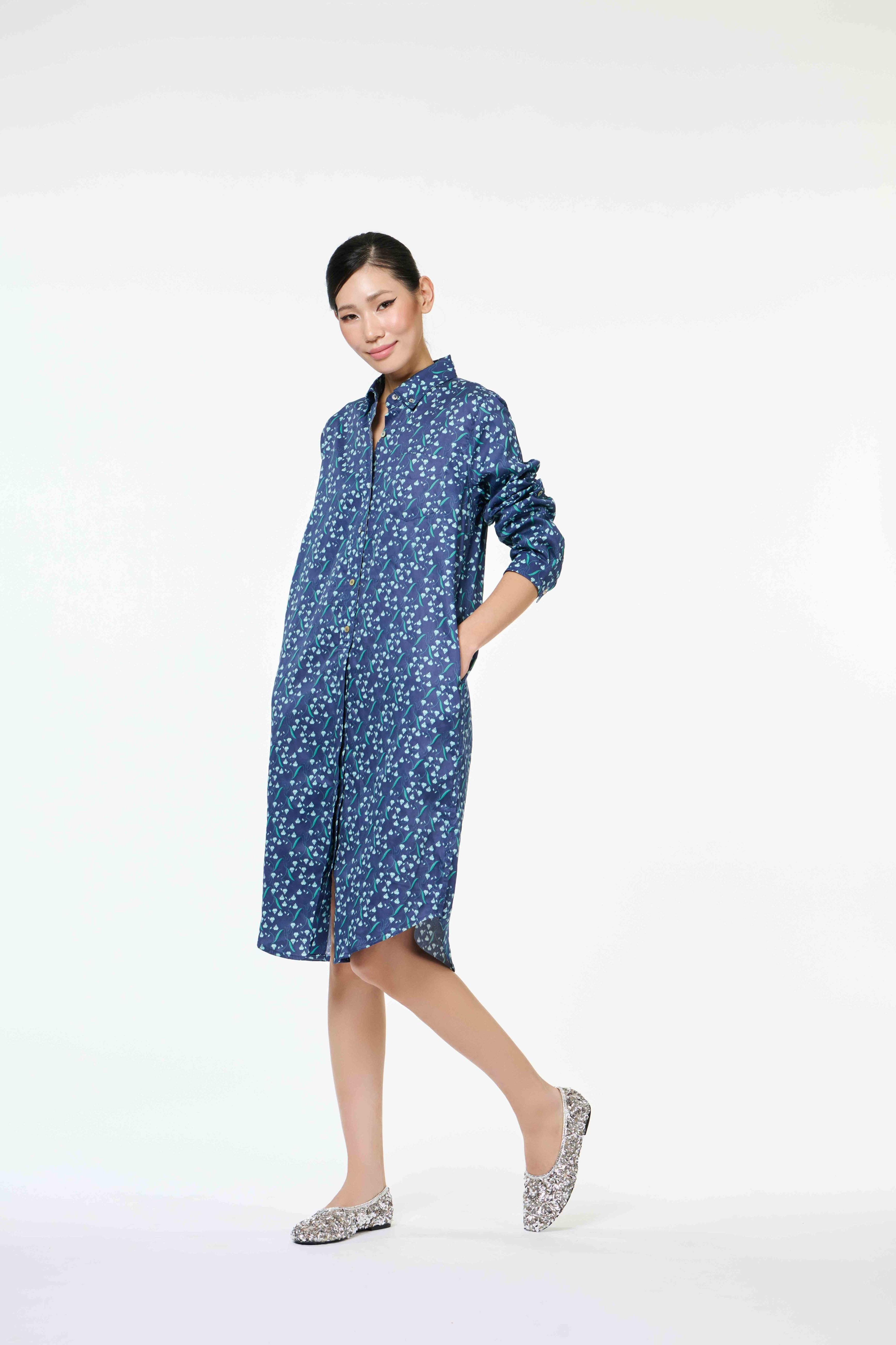 Classic Shirt Dress - Dancing Lady Cobalt