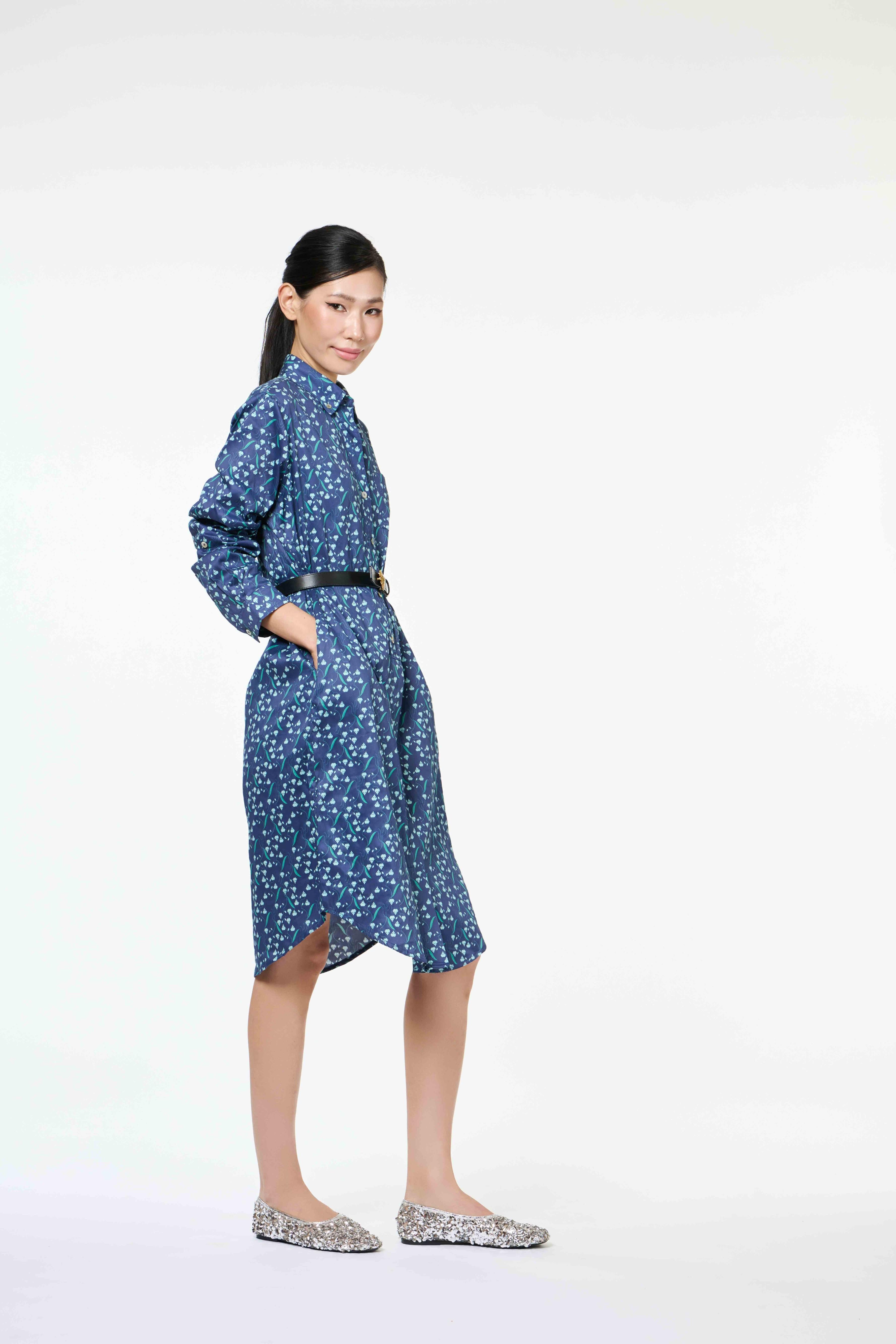 Classic Shirt Dress - Dancing Lady Cobalt