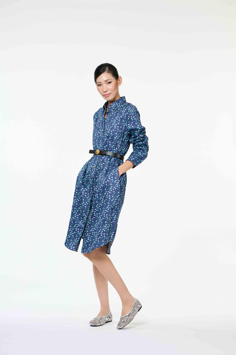 Classic Shirt Dress - Dancing Lady Cobalt