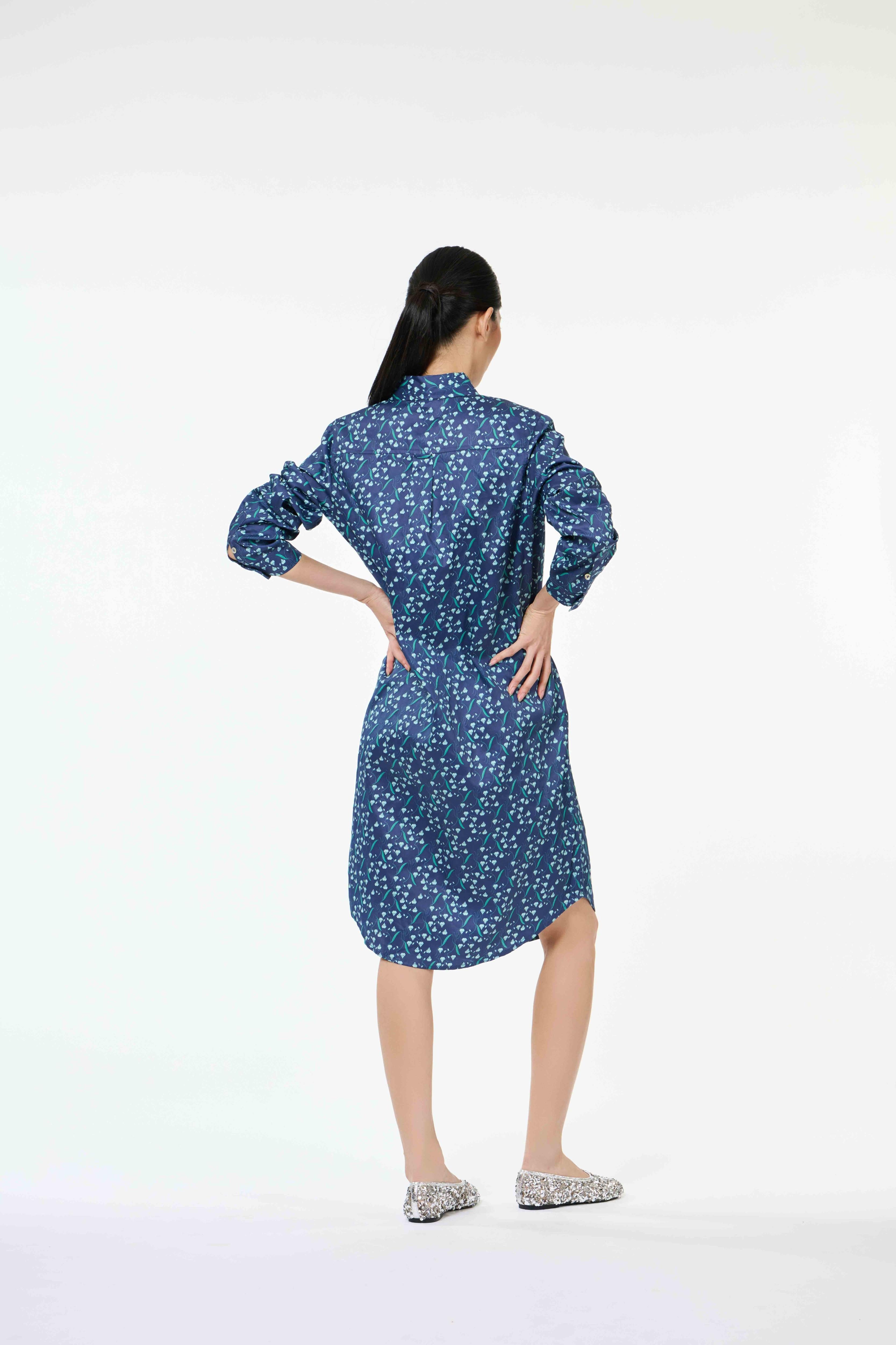 Classic Shirt Dress - Dancing Lady Cobalt