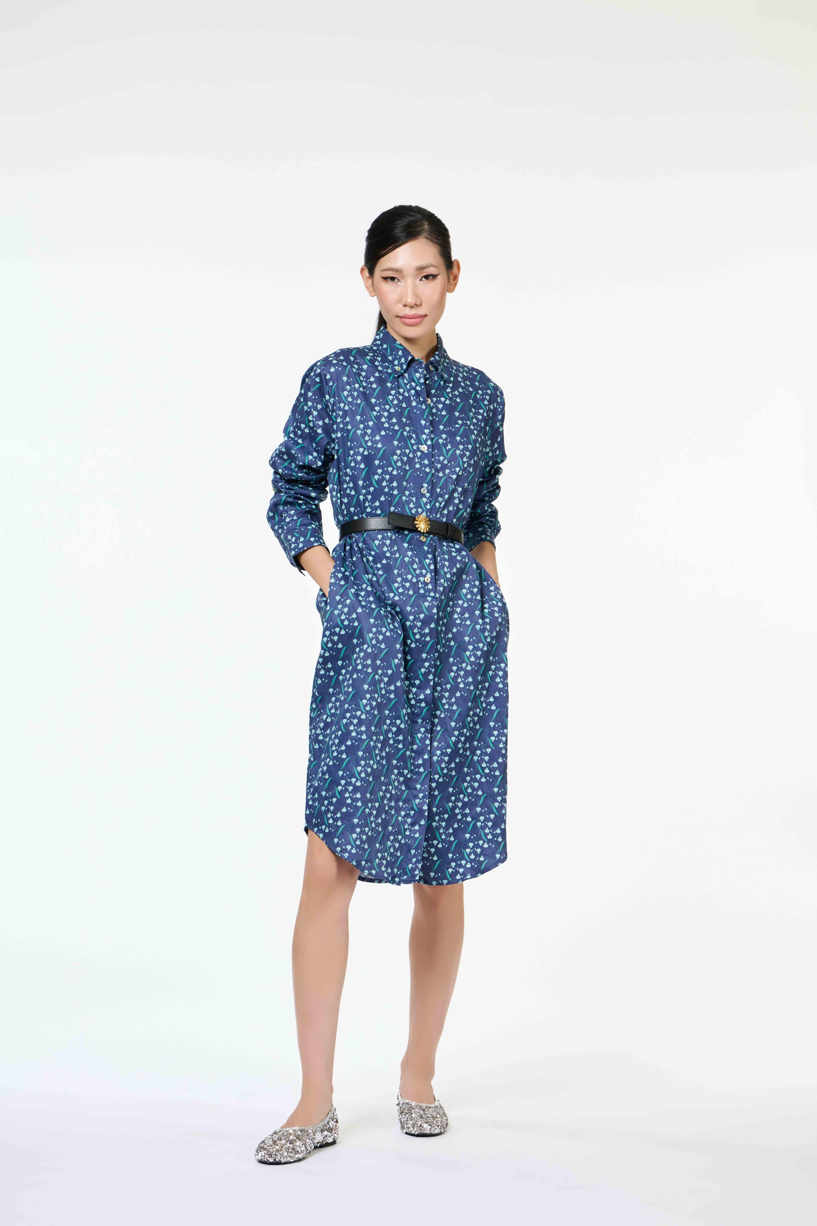Classic Shirt Dress - Dancing Lady Cobalt