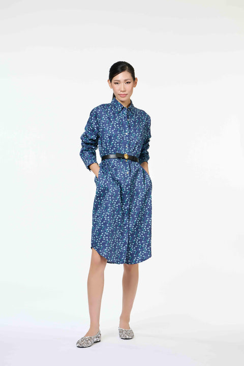 Classic Shirt Dress - Dancing Lady Cobalt