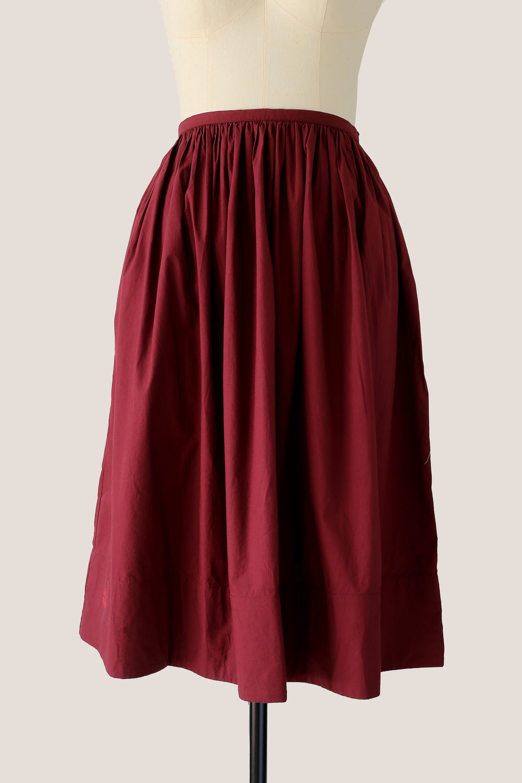 Pleated Knee Length Skirt - Burgundy