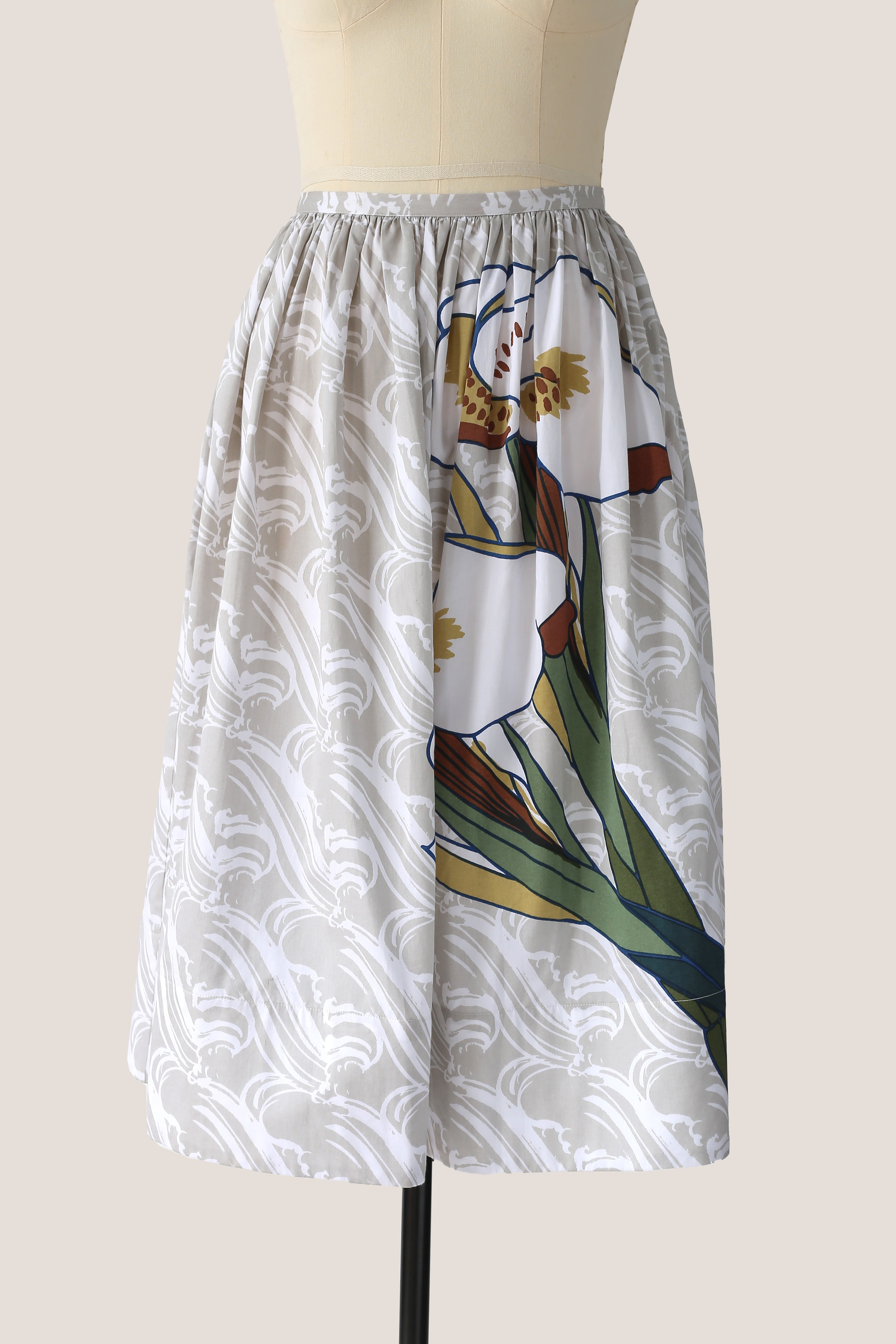 Pleated Knee Length Skirt - Bamboo Sticks