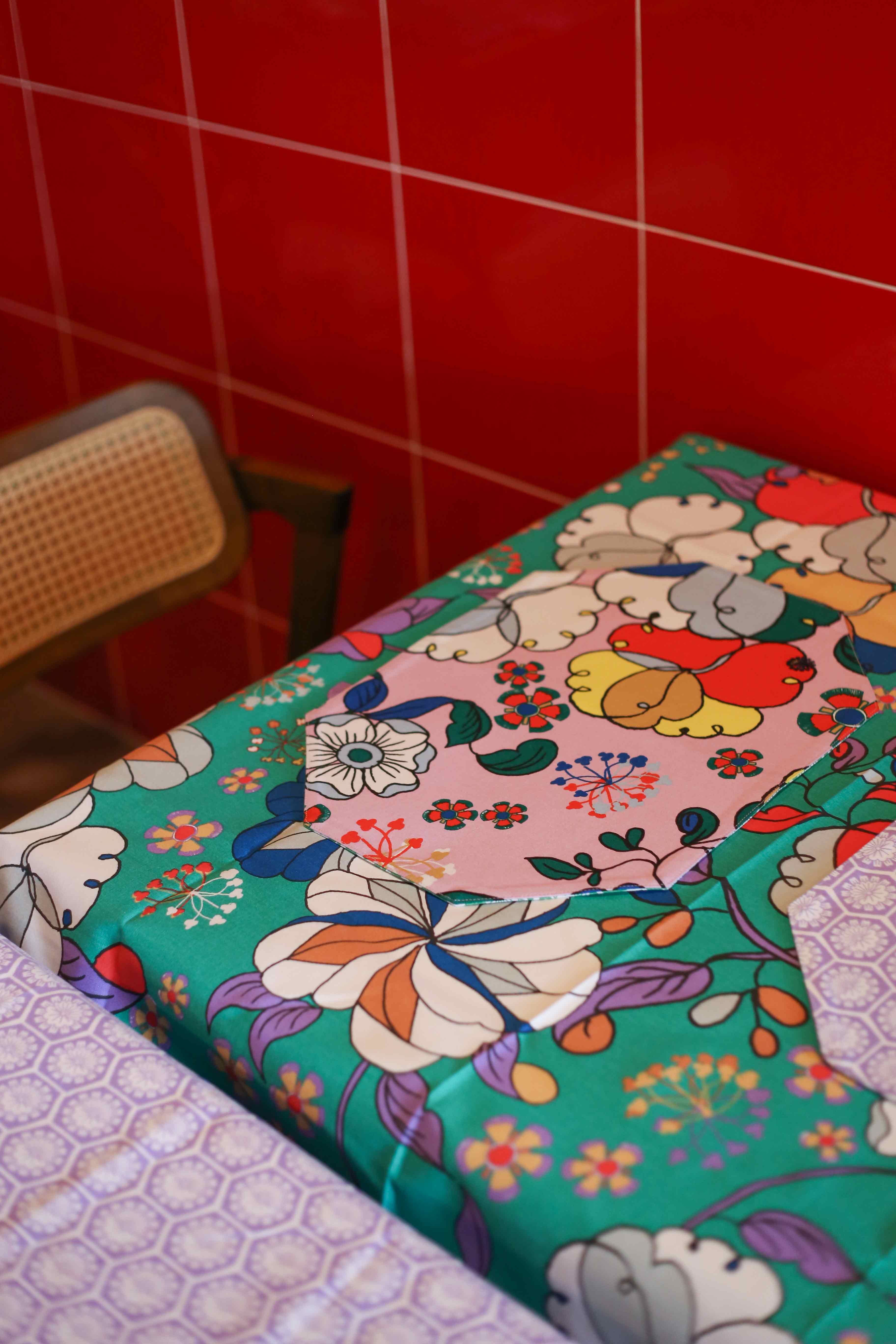 Square Table Cloth - Bunga Raya Green