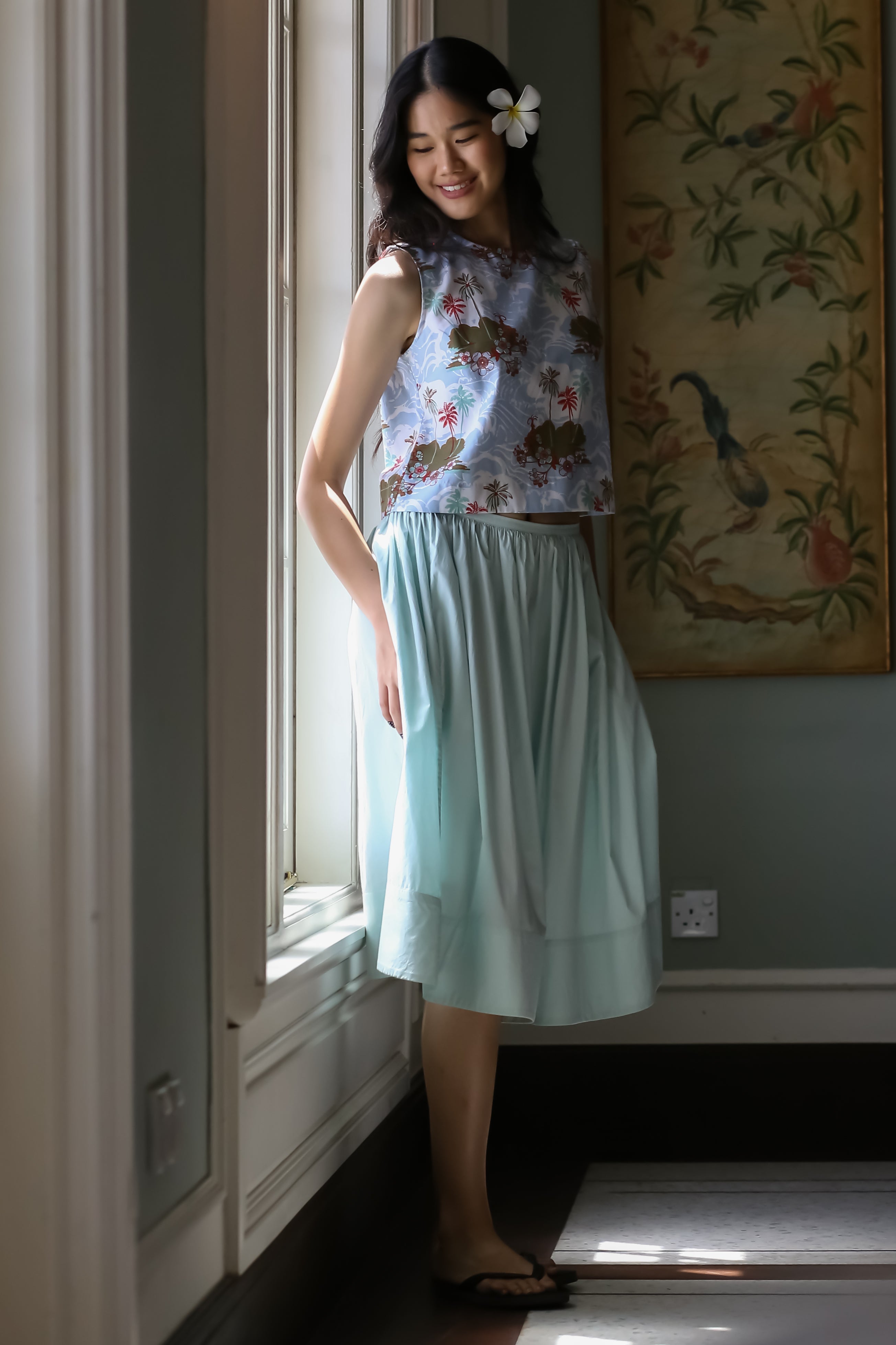 Pleated  Knee Length Skirt - Hint of Mint