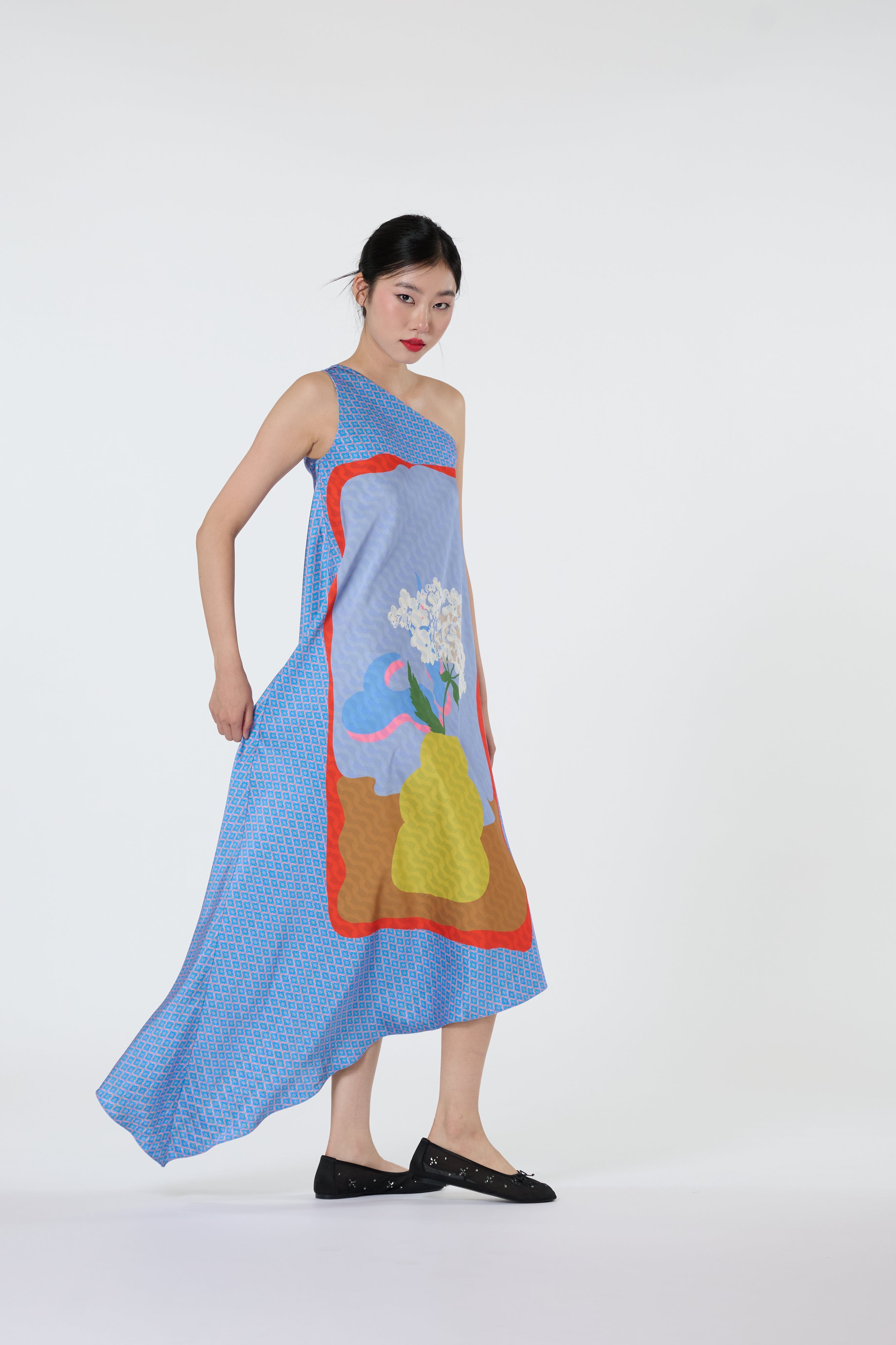 Satin Shoulder Dress (Reversible)  - Hortensia