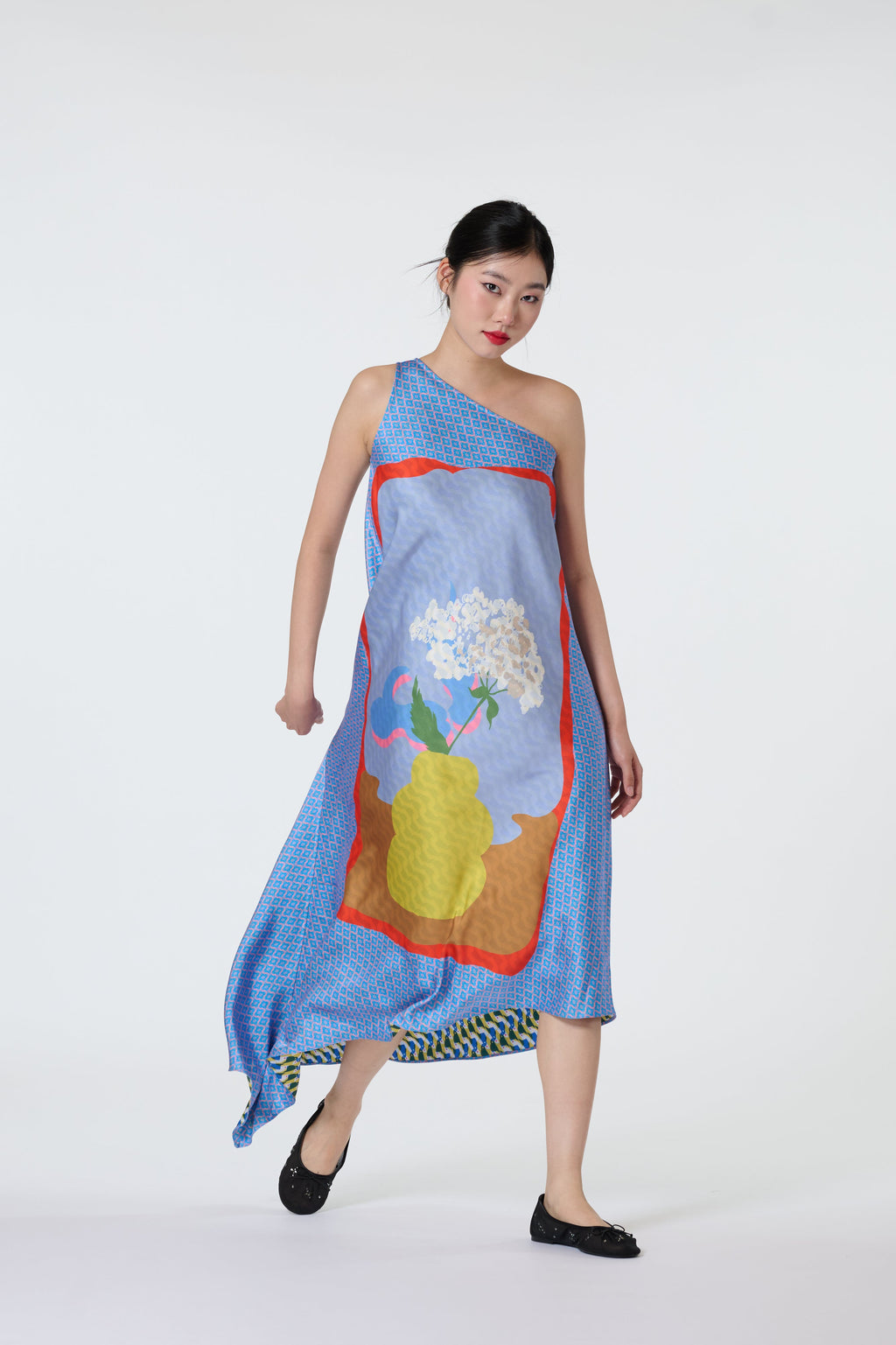 Satin Shoulder Dress (Reversible)  - Hortensia