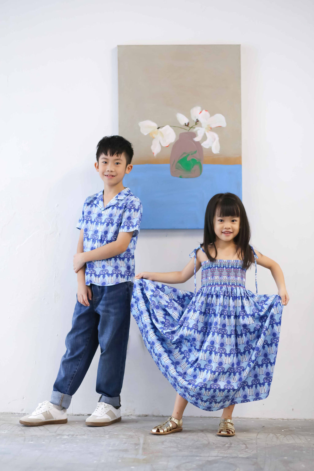 Girls Singapore Smock Dress - Crystal Blossom Blue