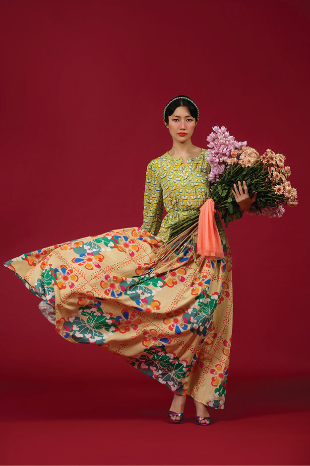 Maxi Skirt - Bunga Raya Tiles Peach