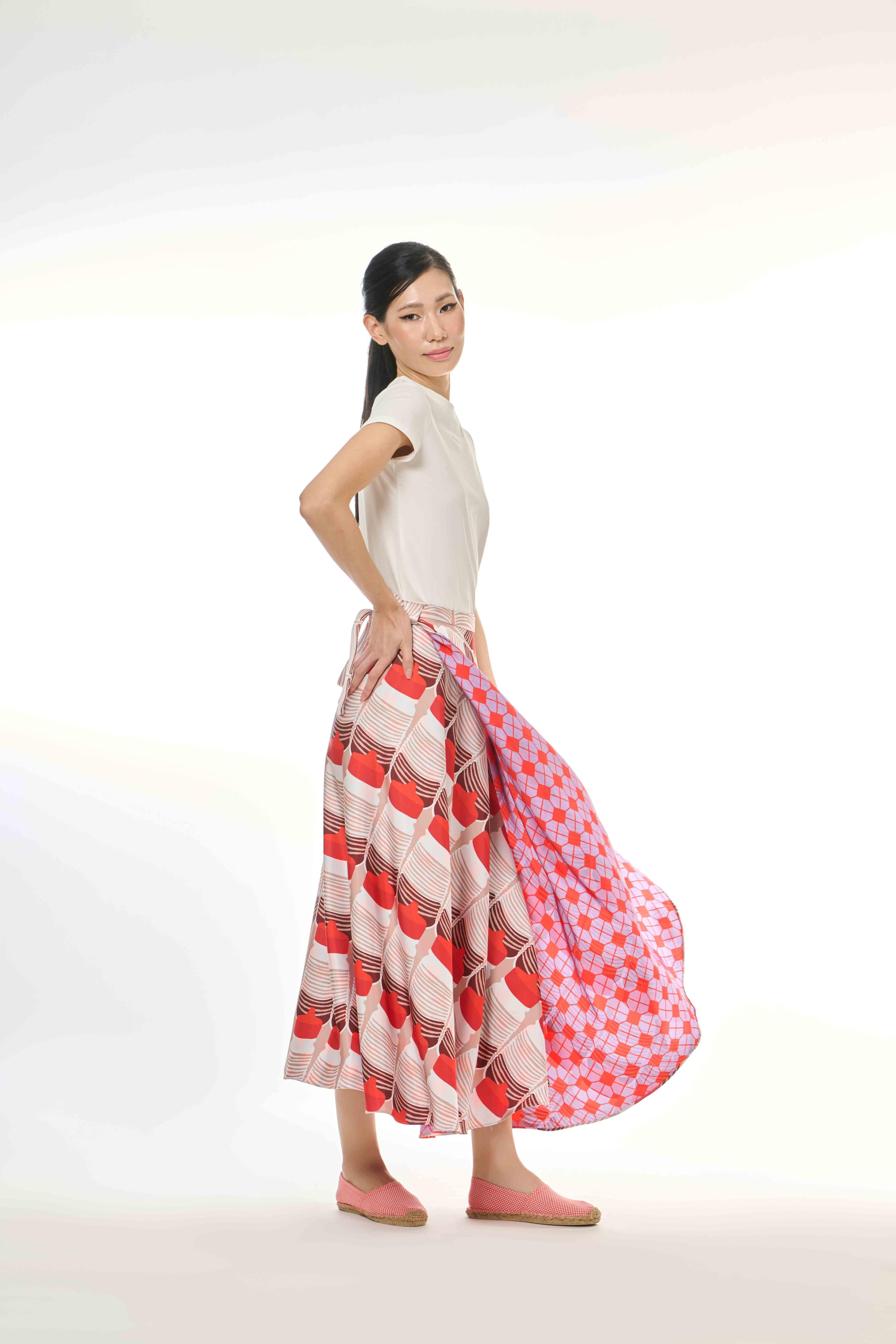 Wrap Skirt - Tapau Tiles Chilli Pepper