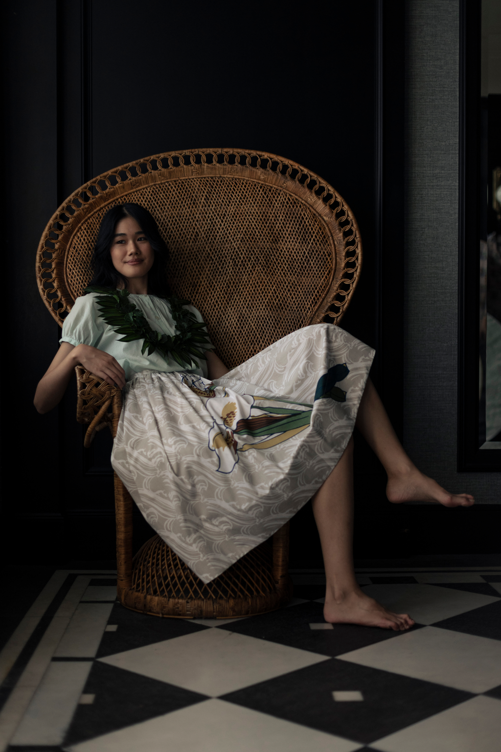 Pleated Knee Length Skirt - Bamboo Sticks