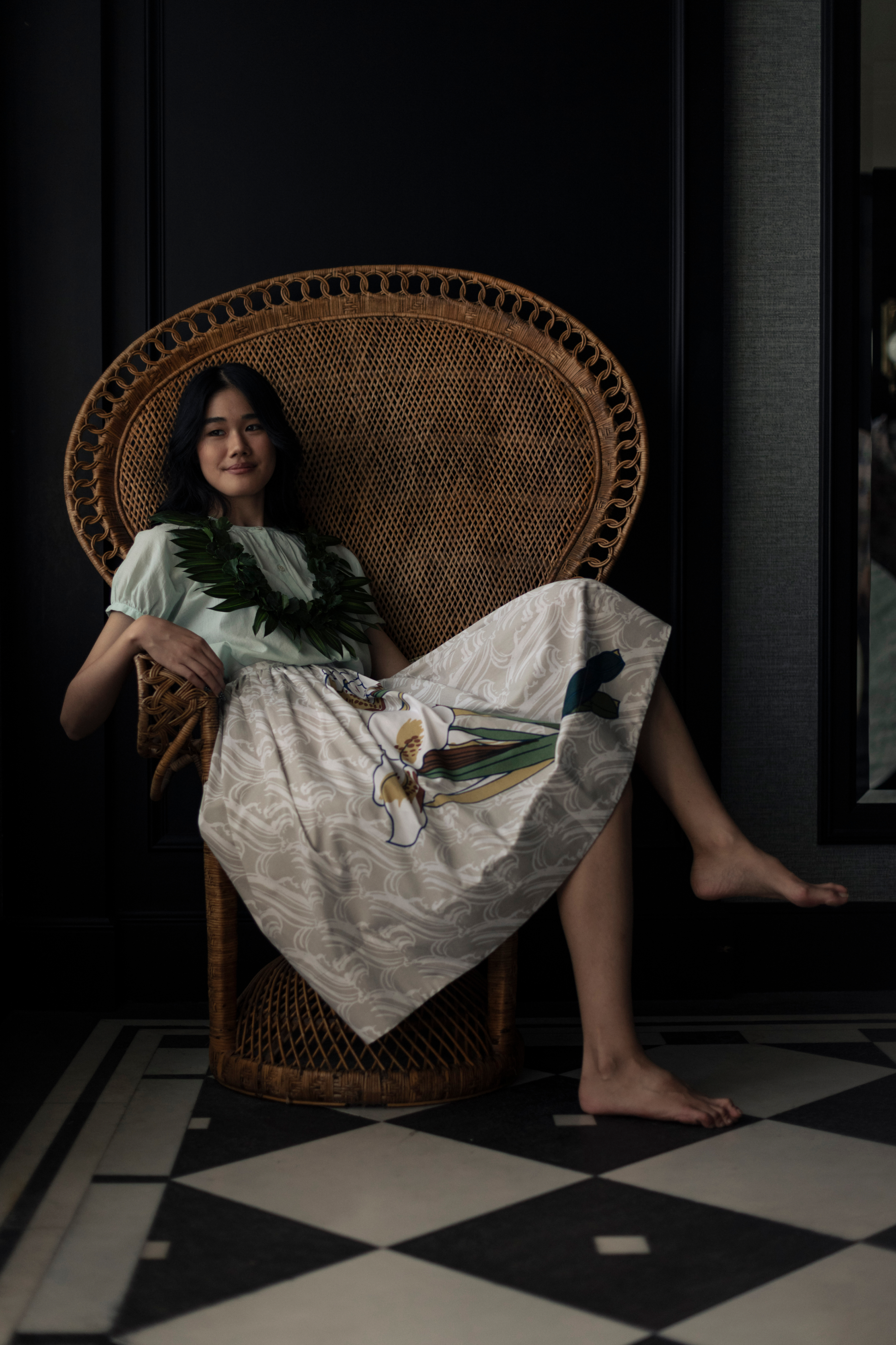 Pleated Knee Length Skirt - Bamboo Sticks